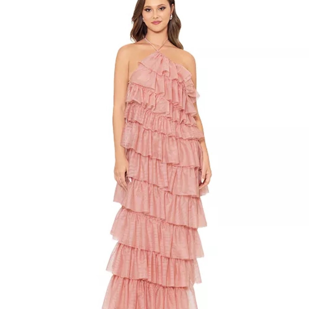 Elegant Pink Ruffled Gown